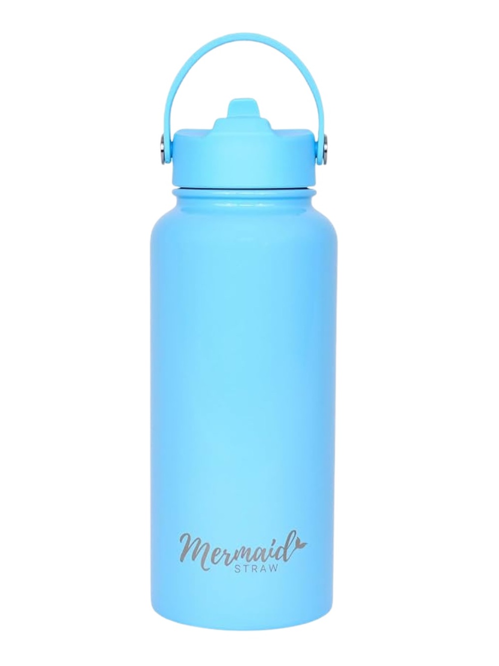 Mermaid Straw Stainless Steel Insulated Bottle 32oz Sky Blue